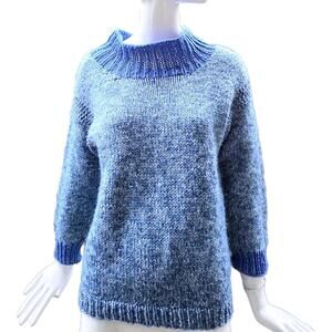 😀Hand Knitted Blue Sweater.  Feels Like Cotton.  Measurements Small/ Med